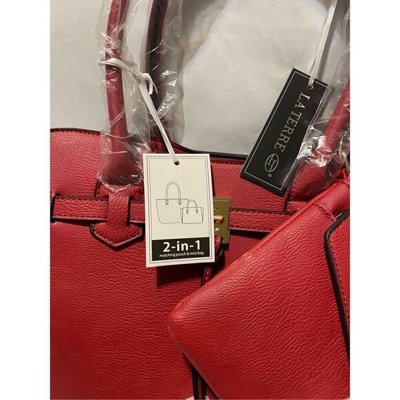 LaTerre vegan 2-n-1 Red handbags - Picture 2 of 13